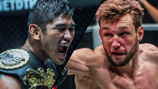 "The Burmese Python" Aung La N Sang (kiri) akan berupaya pertahankan gelar dari Reinier "The Dutch Knight" de Ridder dalam laga puncak ONE: INSIDE THE MATRIX pada 30 Oktober mendatang di Singapura (ONE Championship)