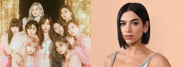 TWICE dan Dua Lipa, Foto: Dok. Twitter @jypnation dan grammy.com