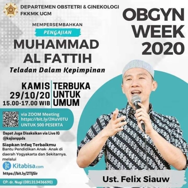 Poster acara pengajian Ustaz Felix Siauw yang digelar Departemen Obstetri dan Ginekologi FKKMK UGM. Foto: Dok. Istimewa