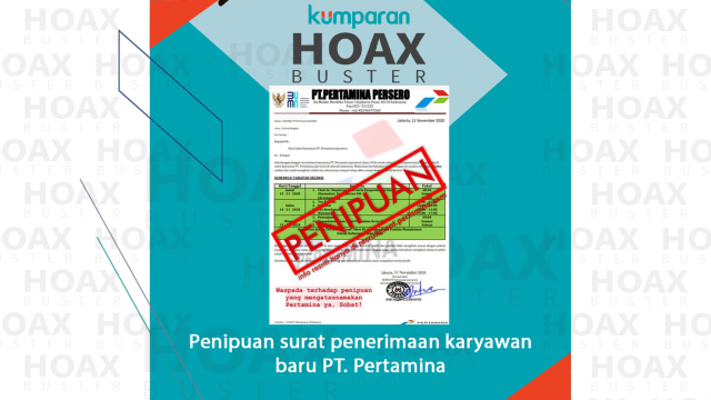 Penipuan surat penerimaan karyawan baru PT. Pertamina. Foto: kumparan
