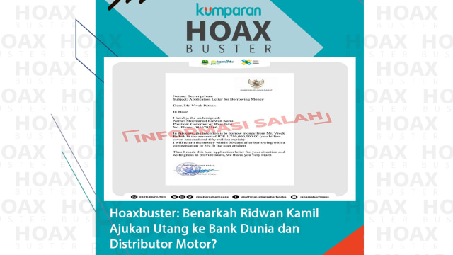 Hoaxbuster Benarkah Ridwan Kamil Ajukan Utang ke Bank Dunia dan Distributor Motor?  Foto: Instagram/@jabarsaberhoaks 