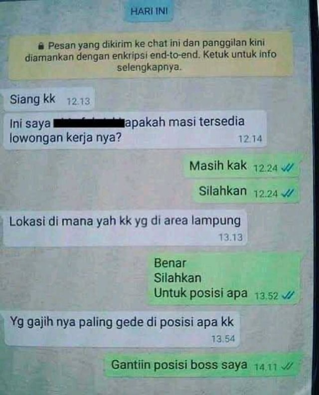 Viral chat tak sopan para pelamar kerja ke HRD. (Foto: Twitter/@@tubirfess)
