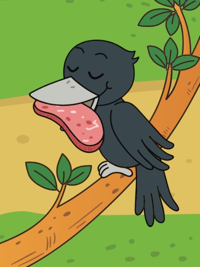 Ilustrasi Cerita Fabel Rubah dan Burung Gagak