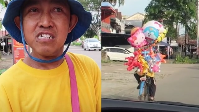 Penjual balon lulusan S-2. (Foto: @hobbymakan.id/TikTok)