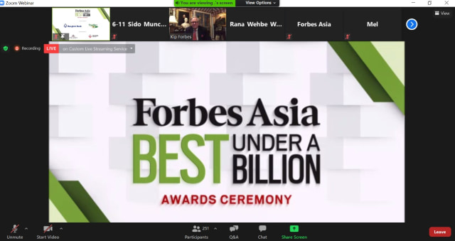 Pagelaran Penghargaan Forbes Asia Best Under a Billion secara virtual. Foto: dok. Sido Muncul