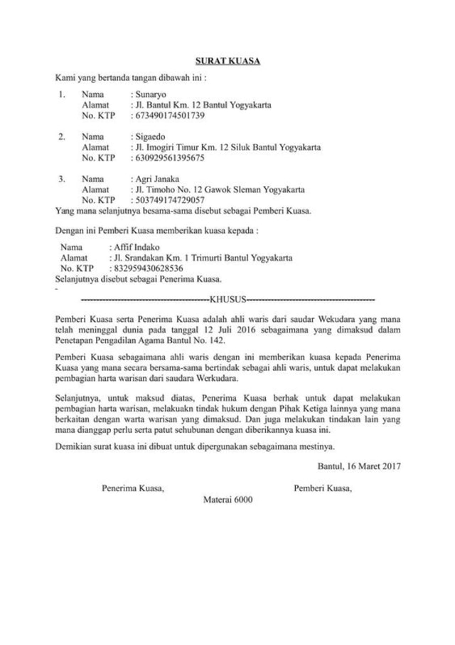 Surat kuasa ahli waris Foto: Pinterest