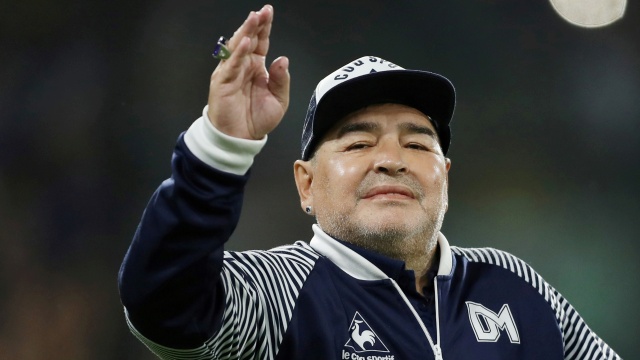 Pelatih Diego Maradona sebelum pertandingan Superliga Boca Juniors vs Gimnasia y Esgrima di Stadion Alberto J. Armando, Buenos Aires, Argentina, 7 Maret 2020. Foto: REUTERS/Agustin Marcarian