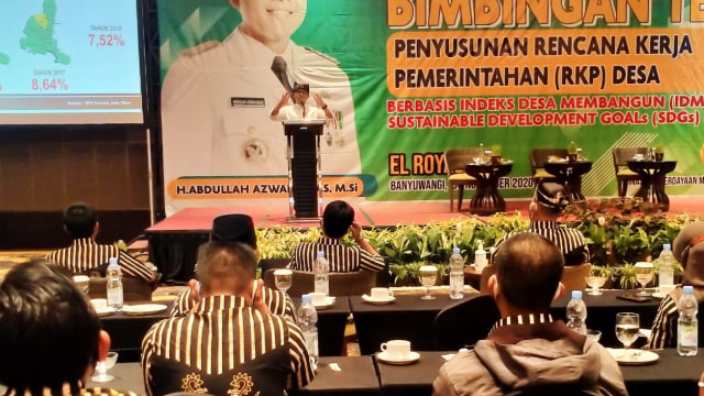 Bimbingan Teknis Penyusunan Rencana Kerja Pemerintah (RKP) Desa Berbasis Indeks Desa Membangun (IDM) dan Sustainable Development Goals (SDGs) di Banyuwangi, Senin (30/11). Foto: Pemkab Banyuwangi