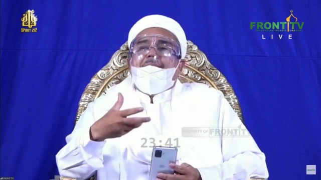 Habib Rizieq Syihab hadir secara virtual di Dialog Nasional Reuni 212, Rabu (2/12). Foto: Front TV