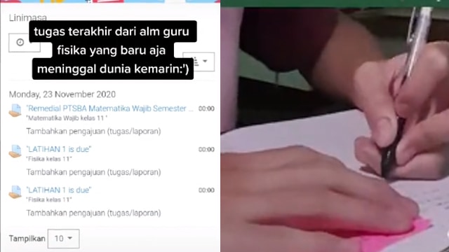 Mengerjakan PR dari guru yang meninggal.(Foto: @randomakuzz/TikTok)