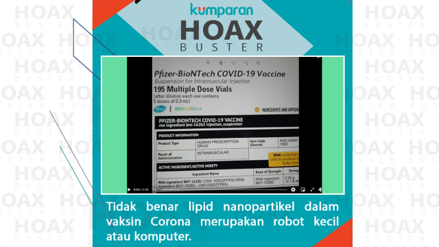 Hoaxbuster - Tidak benar lipid nanopartikel dalam vaksin Corona merupakan robot kecil atau komputer. Foto: Dok. Istimewa