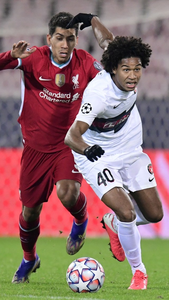 Pertandingan Liga Champions Midtjylland vs Liverpool di MCH Arena, Herning, Denmark, Kamis (10/12). Foto: Scanpix via REUTERS/Bo Amstrup