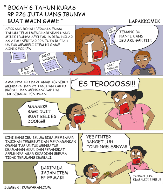 Komik: Bocah 6 Tahun Kuras Rp 226 Juta Uang Ibunya buat Main Game (1)