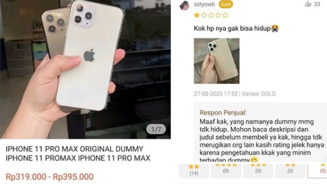 Pembeli protes lantaran ponsel dummy yang dibelinya tidak bisa nyala. (Foto: @ifotainment/Instagram)