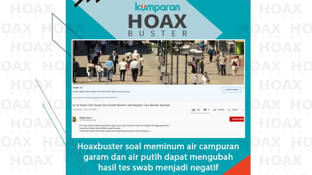Hoaxbuster soal meminum air campuran garam dan air putih dapat mengubah hasil tes swab menjadi negatif. Foto: ANTARA