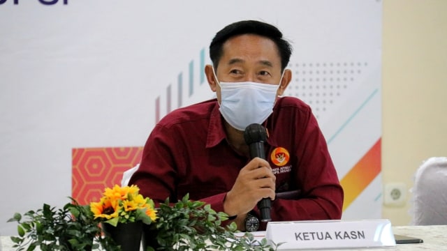 Ketua Komisi Aparatur Sipil Negara (KASN) Agus Pramusinto saat siaran Pers Bersama Satuan Tugas Netralitas ASN dalam Pilkada 2020. Foto: KASN