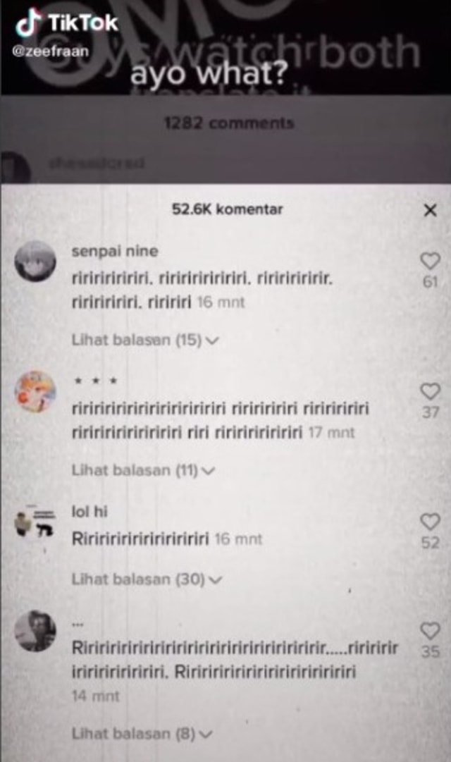 Viral kata ririri di TikTok keluarkan makna menyeramkan. (Foto: TikTok/@zeefraan)