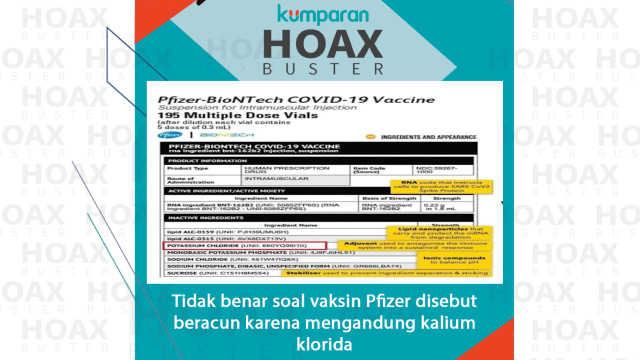 Tidak benar soal vaksin Pfizer disebut beracun karena mengandung kalium klorida. Foto: kumparan