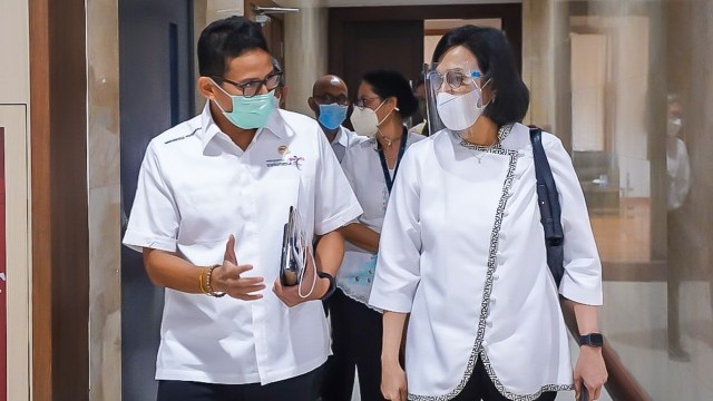 Menparekraf, Sandiaga Uno usai bertemu Menkeu Sri Mulyani. Foto: Dok. Sandiaga Uno