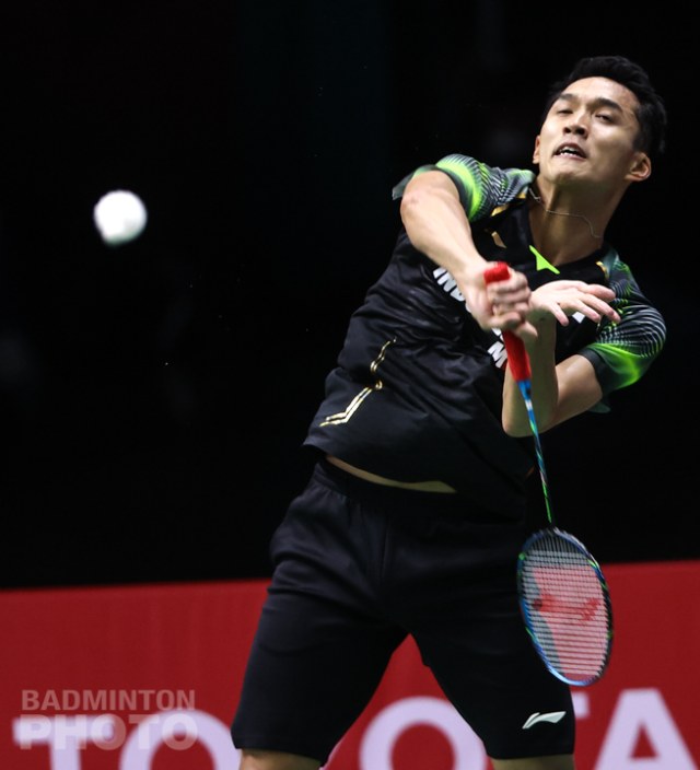 Tunggal Putra Indonesia Jonatan Christie pada pertandingan Thailand Open 2021, di Impact Arena, Bangkok, Kamis (14/1). Foto: Badmintonphoto/BWF