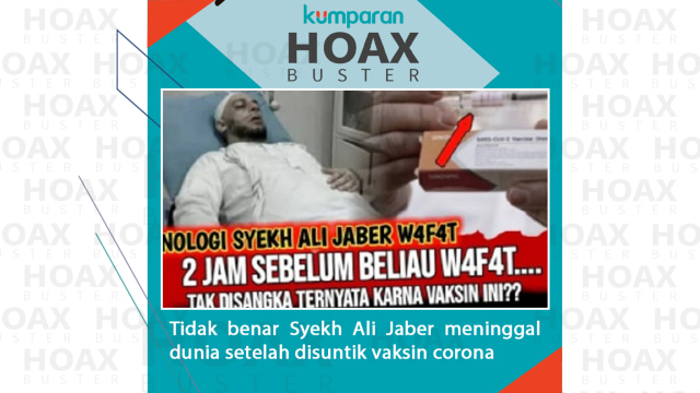 Tidak benar Syekh Ali Jaber meninggal dunia setelah disuntik vaksin corona. Foto: Youtube/ANTARA
