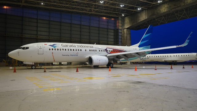 Pesawat Garuda Indonesia memakai livery divaksin.
 Foto: Dok. Garuda Indonesia