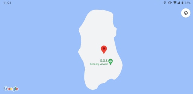 Titik lokasi SOS di Pulau Laki muncul di aplikasi Google Map. Foto: Screenshot Google Map