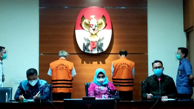 Konferensi pers KPK penetapan tersangka dugaan korupsi Pengadaan Citra Satelit Beresolusi Tinggi di Badan Informasi dan Geospasial bekerja sama dengan LAPAN 2015. Foto: Dok. Istimewa