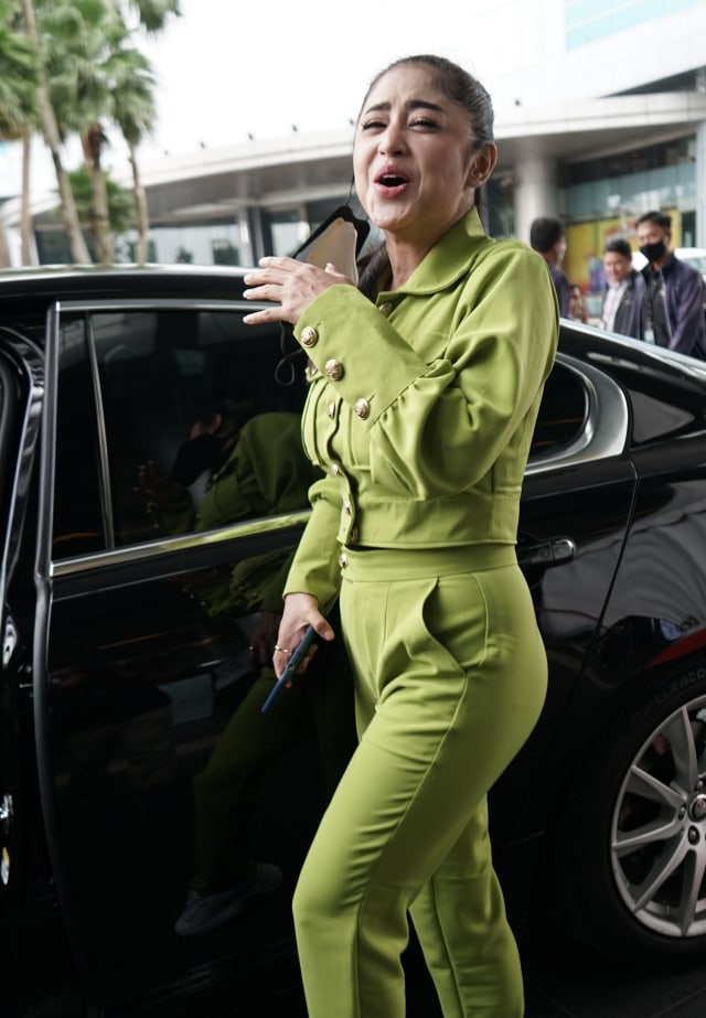 Penyanyi dangdut Dewi Perssik saat ditemui di kawasan Tendean, Jakarta, Senin, (25/1). 
 Foto: Ronny