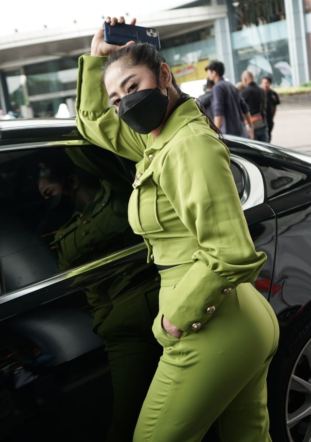 Penyanyi dangdut Dewi Perssik saat ditemui di kawasan Tendean, Jakarta, Senin, (25/1). 
 Foto: Ronny