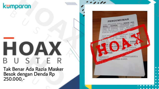 Tak benar ada razia masker besok dengan denda Rp 250.000. Foto: Jambikita.id/Kumparan.com