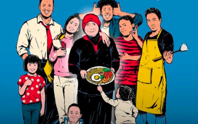 Nunuk Nuraini (tengah) dalam karikatur di antara para pecinta indomie. Foto: kumparan