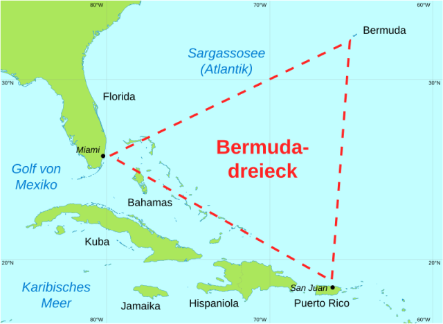 Ilustrasi peta Segitiga Bermuda. Foto: Wikimedia Commons