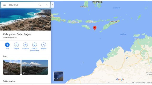 Lokasi Kabupaten Sabu Raijua dalam Google Maps. Foto: Dok. Google Maps