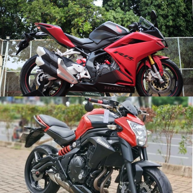Honda CBR250RR baru dan Kawasaki ER-6N bekas. Foto: dok. kumparan