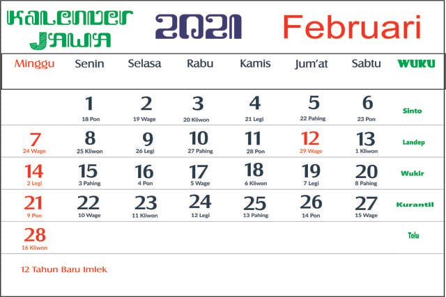 Ilustrasi Kalender Jawa 2021 Februari , sumber 99co