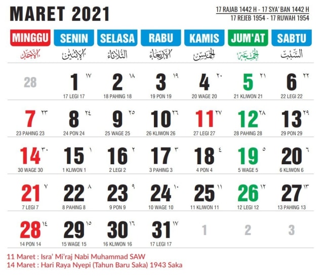 Kalender Jawa Maret 2021 (foto: b-uncut.net)