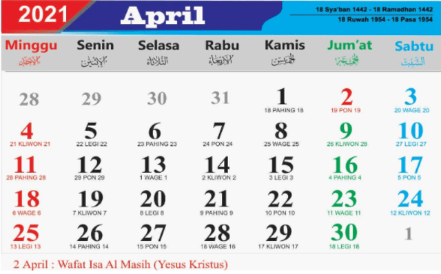 Ilustrasi Kalender Jawa 2021 April, sumber: Azkadina