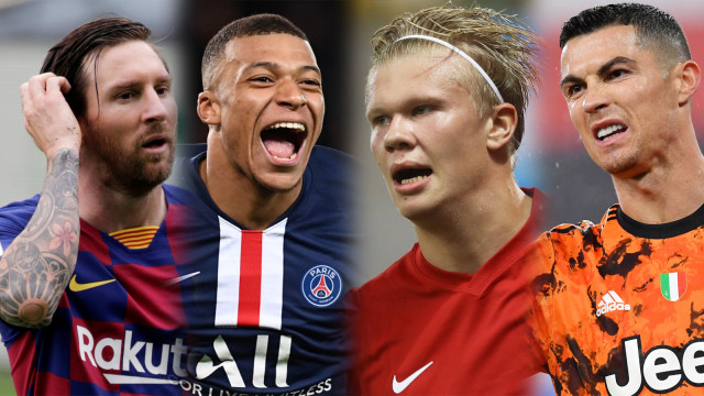 Lionel Messi, Kylian Mbappe, Erling Haaland, Cristiano Ronaldo. Foto: Reuters dan AFP