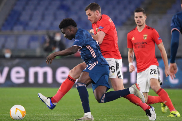 Pertandingan Benfica vs Arsenal di Stadio Olimpico, Roma, Italia, Kamis (18/2). Foto: Alberto Lingria/REUTERS