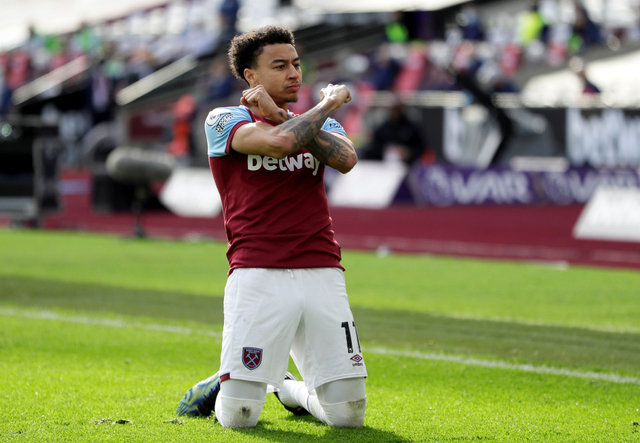 Selebrasi Jesse Lingard usai mencetak gol di laga West Ham vs Tottenham Hotspur. Foto: Kirsty Wigglesworth/Reuters