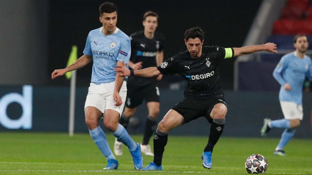 Pertandingan Liga Champions Babak 16 Besar Pertama antara Borussia Moenchengladbach melawan Manchester City di Puskas Arena, Budapest, Hongaria, Rabu (24/2/2021). Foto: Bernadett Szabo/REUTERS