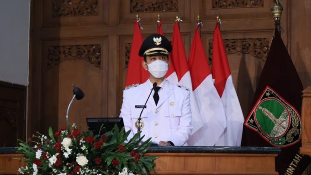 Gibran Rakabuming Raka saat pidato usai Sertijab Wali Kota Solo. Foto: Dok. Istimewa