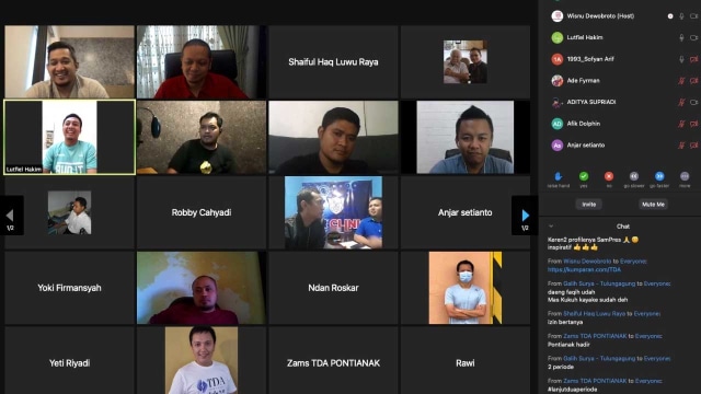 Para Pengurus Pusat, daerah, dan member TDA menggelar Ngopi Pagi Jilid II, secara virtual dengan Zoom, Sabtu.(dok/TDA).