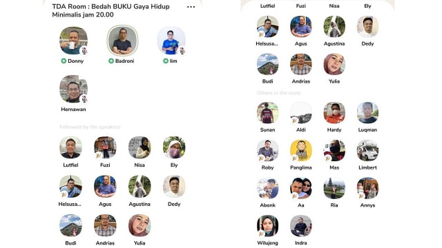 Para peserta room meeting TDA yang bahas Gaya Hidup Minimalis. (dok).