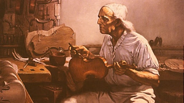Ilustrasi Antonio Stradivari dan biola miliknya. | Wikimedia Commons