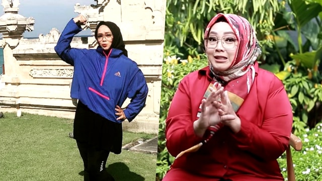 Rina Gunawan sebelum (kanan) dan setelah diet (kiri). Foto: Instagram/@rinagunawan74 dan Youtube/Rina Gunawan