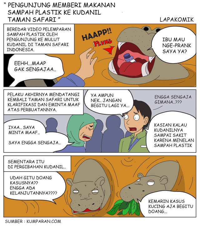 Komik: Pengunjung Memberi Makan Sampah Plastik ke Kudanil Taman Safari (1)