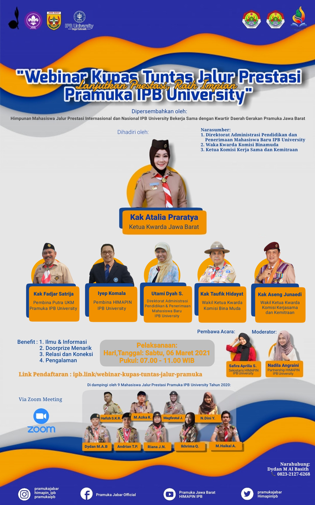 Poster Webinar Nasional Kupas Tuntas Jalur Prestasi Pramuka  IPb University.