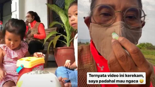 Susi Pudjiastuti mengoleskan minyak kayu putih di maskernya. Foto: dok. Plossa